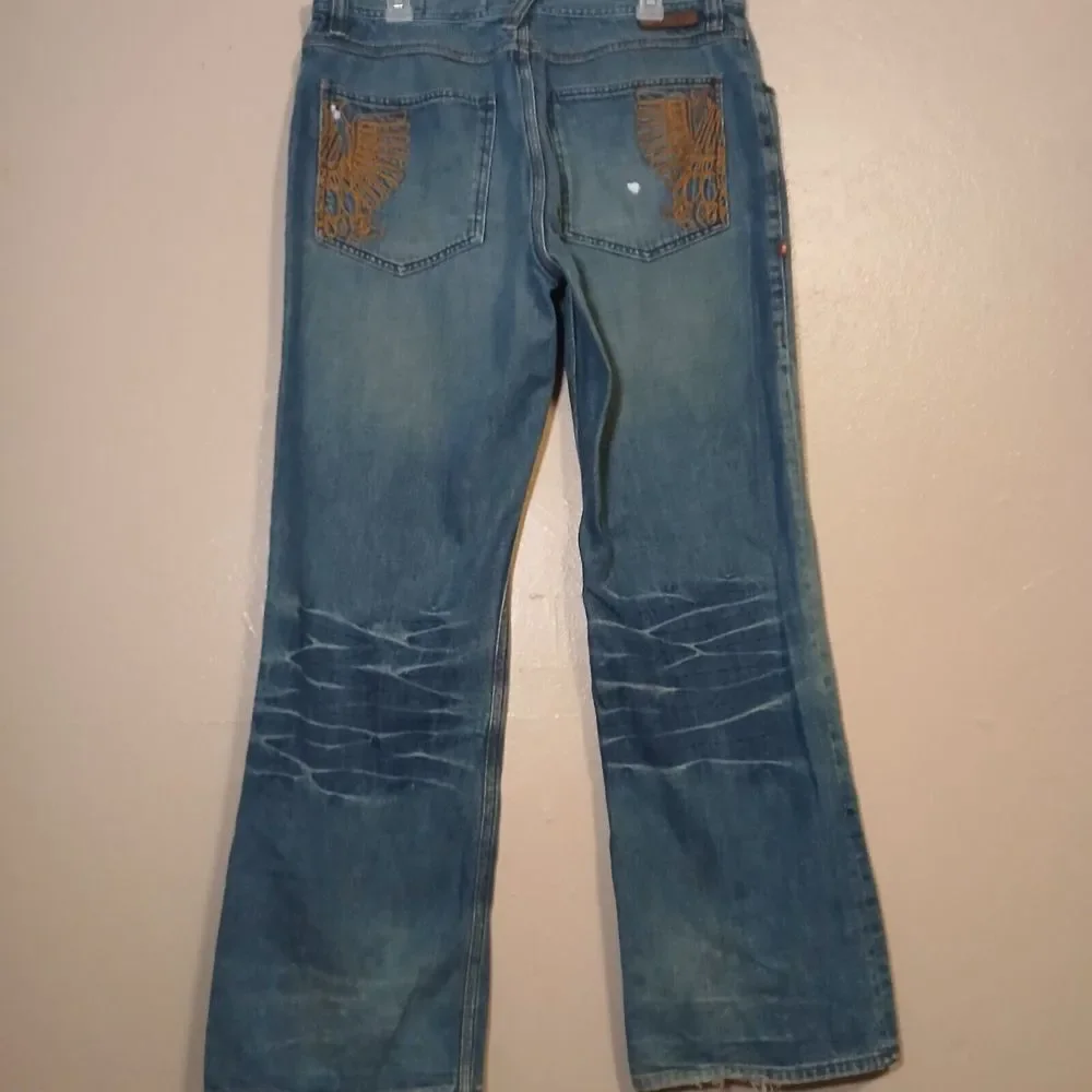 Meoshe Jeans 36x32 Baggy Wide Leg‎ Skater Y2k Grunge Embroidered Vintage Patch